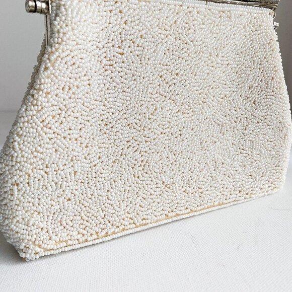 Vintage 1940s fully beaded floral Crosstich Wedding Special  Occasion Purse - Picture 7 of 12